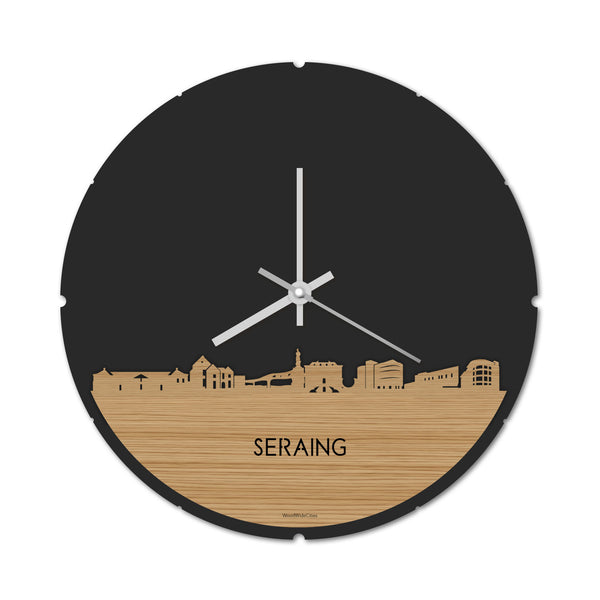 Skyline Klok Rond Seraing Bamboe houten cadeau decoratie relatiegeschenk van WoodWideCities