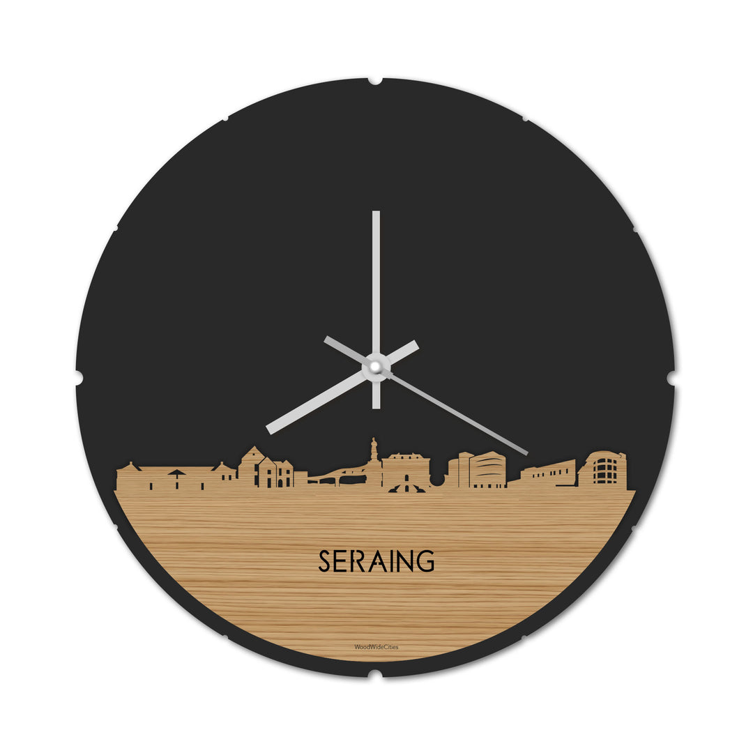 Skyline Klok Rond Seraing Bamboe houten cadeau decoratie relatiegeschenk van WoodWideCities
