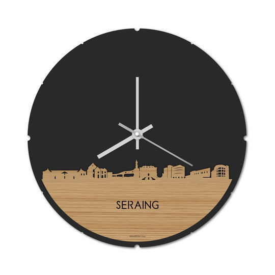 Skyline Klok Rond Seraing Bamboe houten cadeau decoratie relatiegeschenk van WoodWideCities
