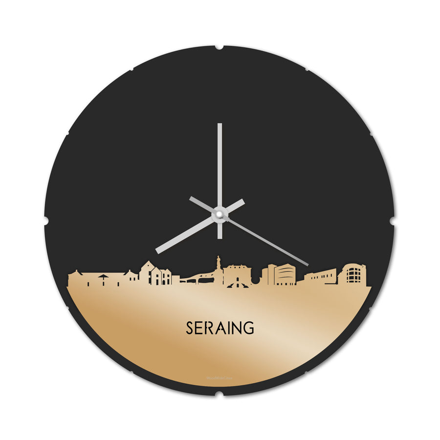 Skyline Klok Rond Seraing Metallic Goud gerecycled kunststof cadeau decoratie relatiegeschenk van WoodWideCities