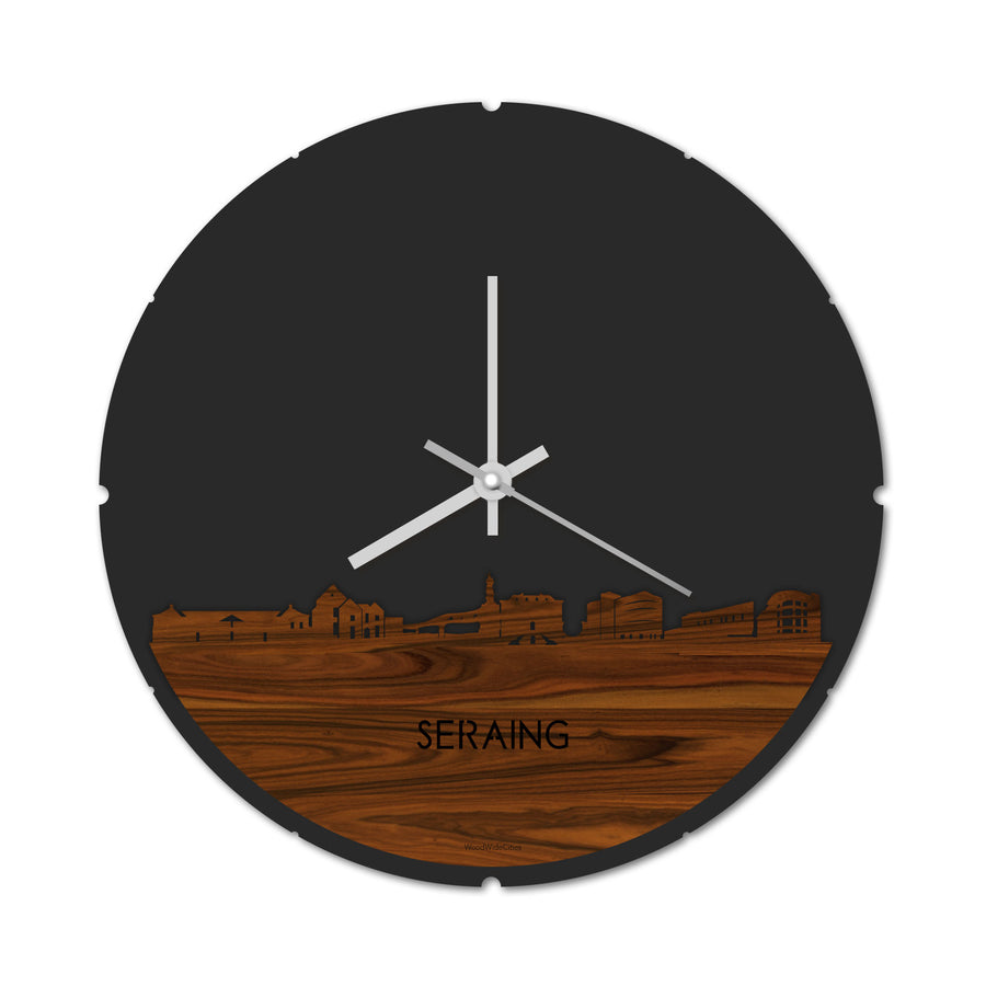 Skyline Klok Rond Seraing Palissander houten cadeau decoratie relatiegeschenk van WoodWideCities