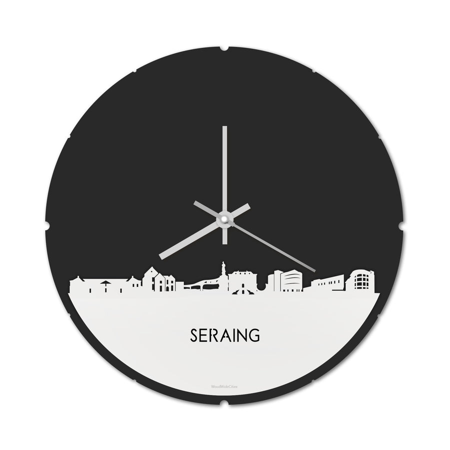 Skyline Klok Rond Seraing Wit glanzend gerecycled kunststof cadeau decoratie relatiegeschenk van WoodWideCities