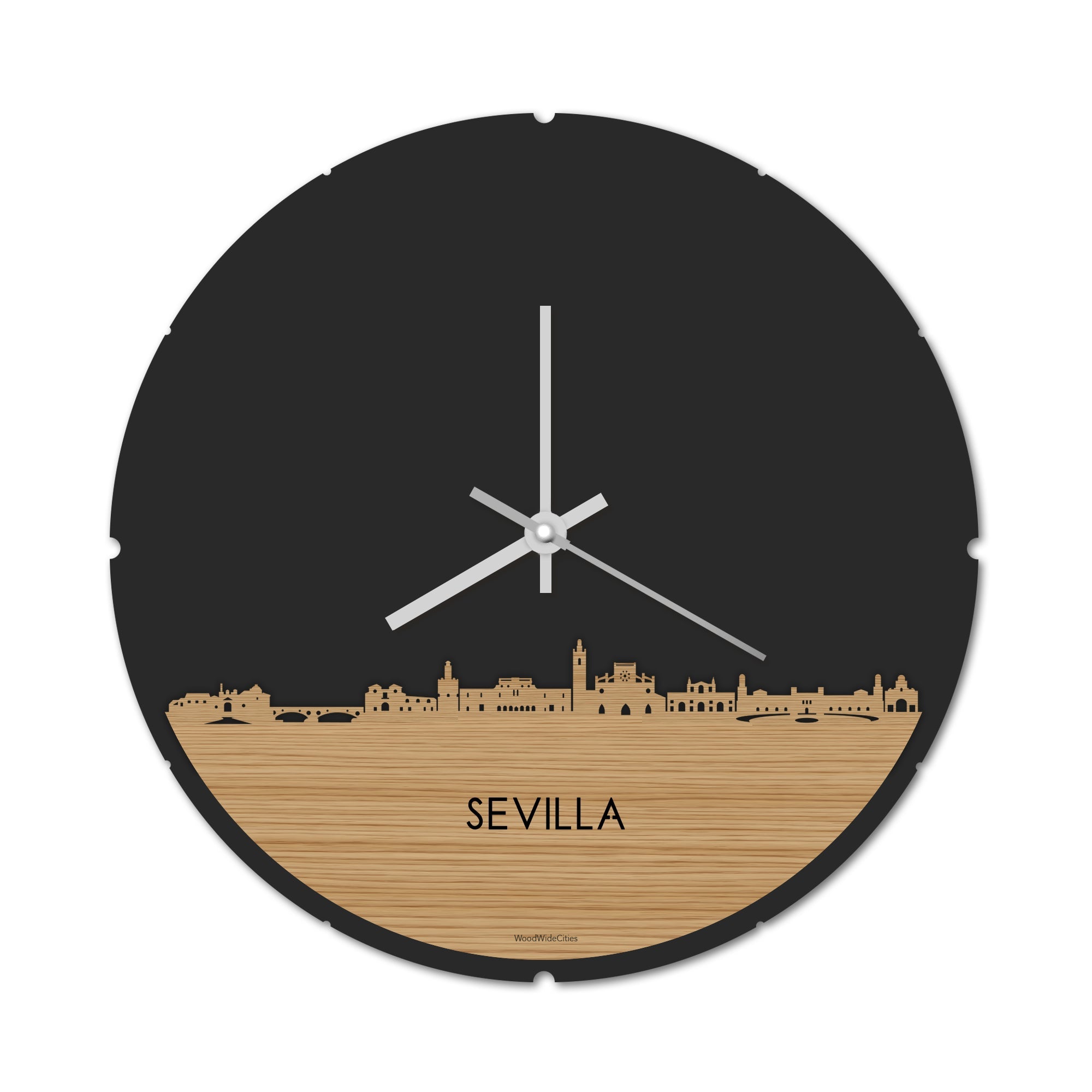 Skyline Klok Rond Sevilla Bamboe houten cadeau decoratie relatiegeschenk van WoodWideCities