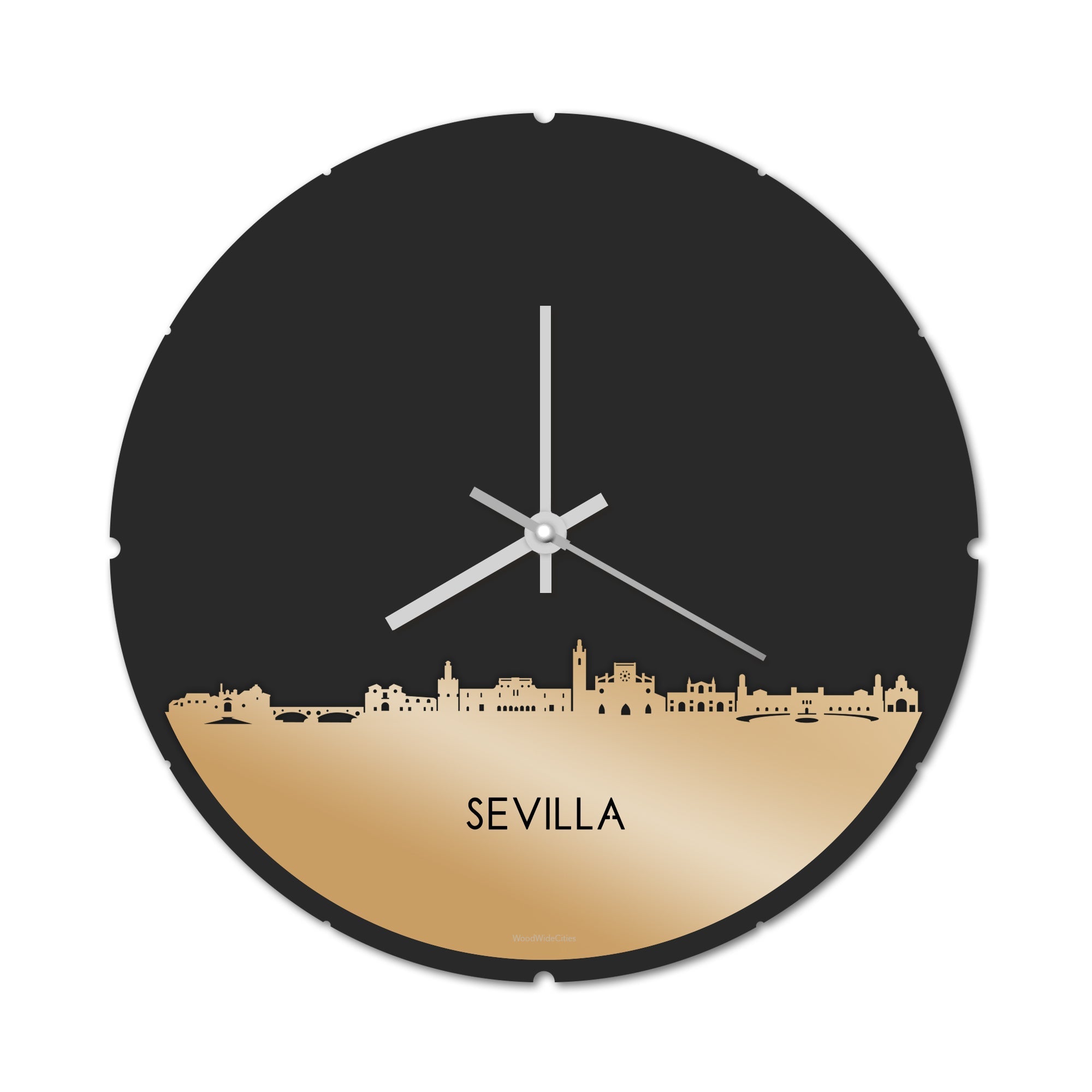Skyline Klok Rond Sevilla Metallic Goud gerecycled kunststof cadeau decoratie relatiegeschenk van WoodWideCities