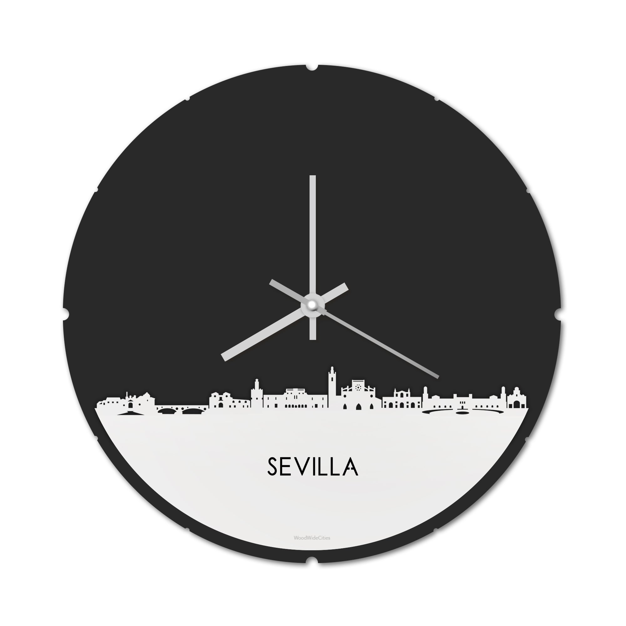 Skyline Klok Rond Sevilla Wit glanzend gerecycled kunststof cadeau decoratie relatiegeschenk van WoodWideCities