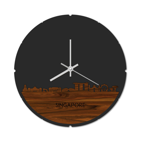 Skyline Klok Rond Singapore Palissander houten cadeau decoratie relatiegeschenk van WoodWideCities