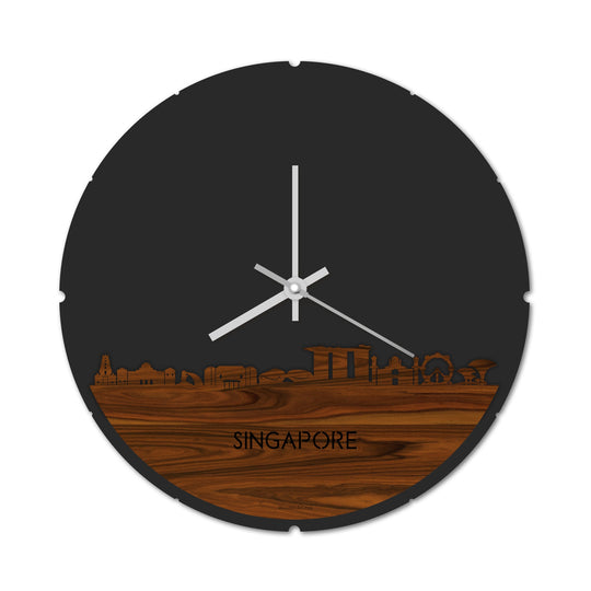 Skyline Klok Rond Singapore Palissander houten cadeau decoratie relatiegeschenk van WoodWideCities