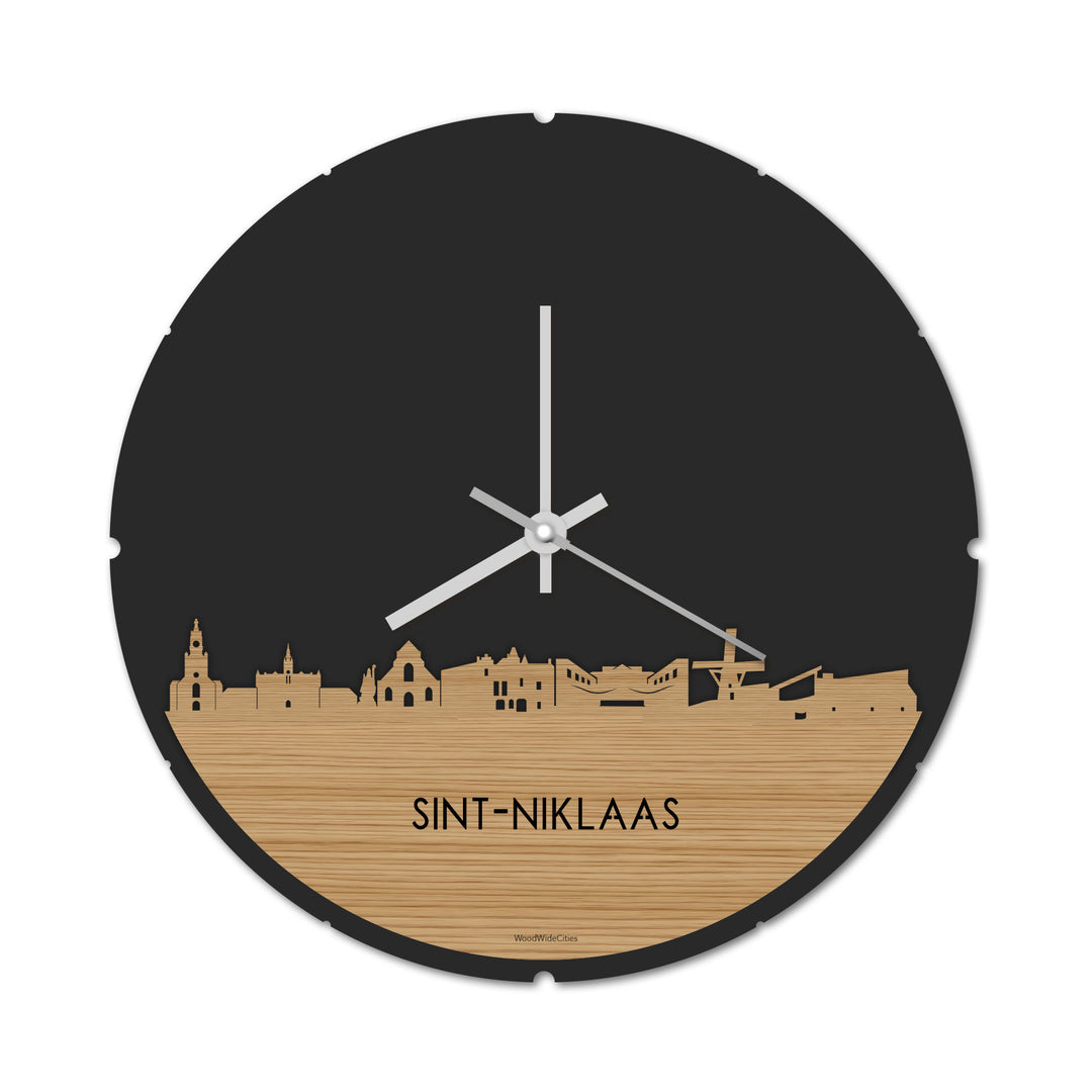 Skyline Klok Rond Sint-Niklaas Bamboe houten cadeau decoratie relatiegeschenk van WoodWideCities