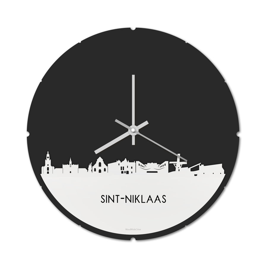 Skyline Klok Rond Sint-Niklaas Wit glanzend gerecycled kunststof cadeau decoratie relatiegeschenk van WoodWideCities