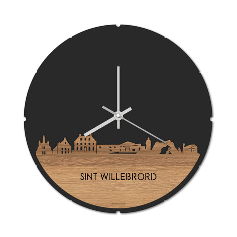 Skyline Klok Rond Sint Willebrord Eiken houten cadeau decoratie relatiegeschenk van WoodWideCities