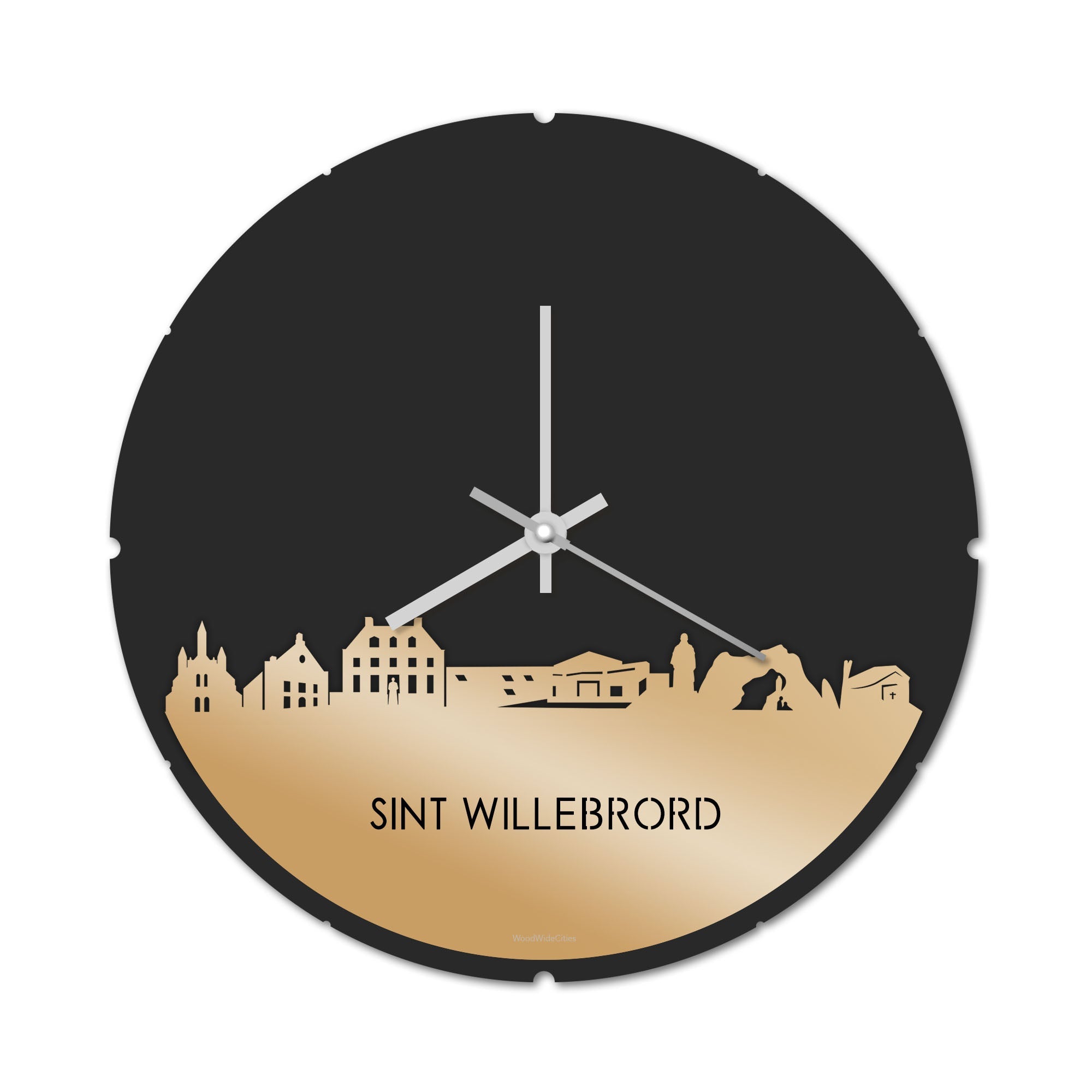 Skyline Klok Rond Sint Willebrord Metallic Goud gerecycled kunststof cadeau decoratie relatiegeschenk van WoodWideCities