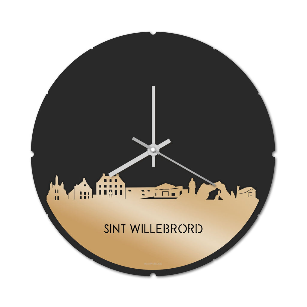 Skyline Klok Rond Sint Willebrord Metallic Goud gerecycled kunststof cadeau decoratie relatiegeschenk van WoodWideCities