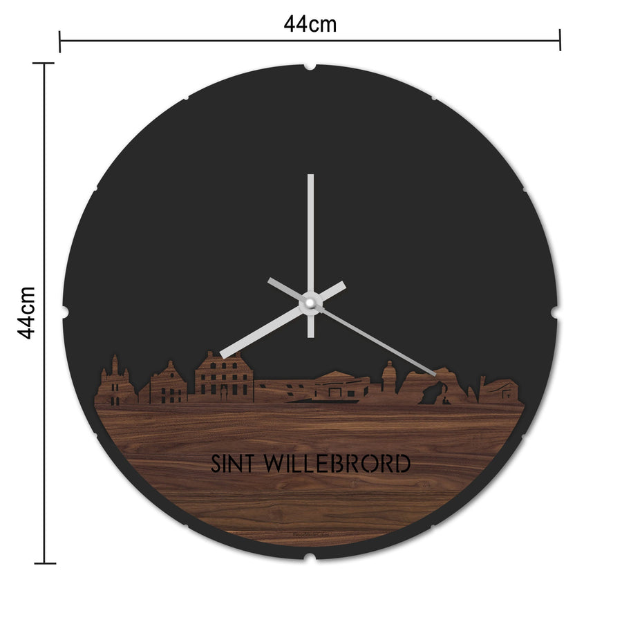 Skyline Klok Rond Sint Willebrord Noten houten cadeau decoratie relatiegeschenk van WoodWideCities