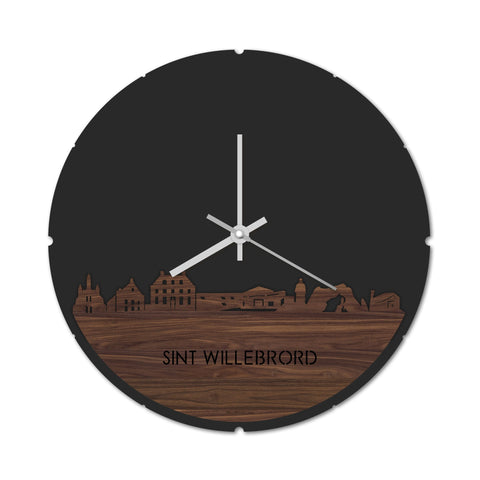 Skyline Klok Rond Sint Willebrord Noten houten cadeau decoratie relatiegeschenk van WoodWideCities