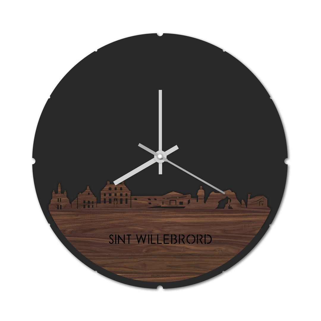 Skyline Klok Rond Sint Willebrord Noten houten cadeau decoratie relatiegeschenk van WoodWideCities