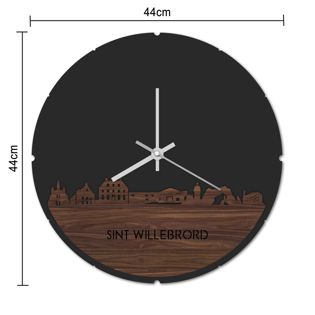 Skyline Klok Rond Sint Willebrord Zwart glanzend gerecycled kunststof cadeau decoratie relatiegeschenk van WoodWideCities