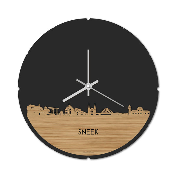 Skyline Klok Rond Sneek Bamboe Bamboe  houten cadeau decoratie relatiegeschenk van WoodWideCities