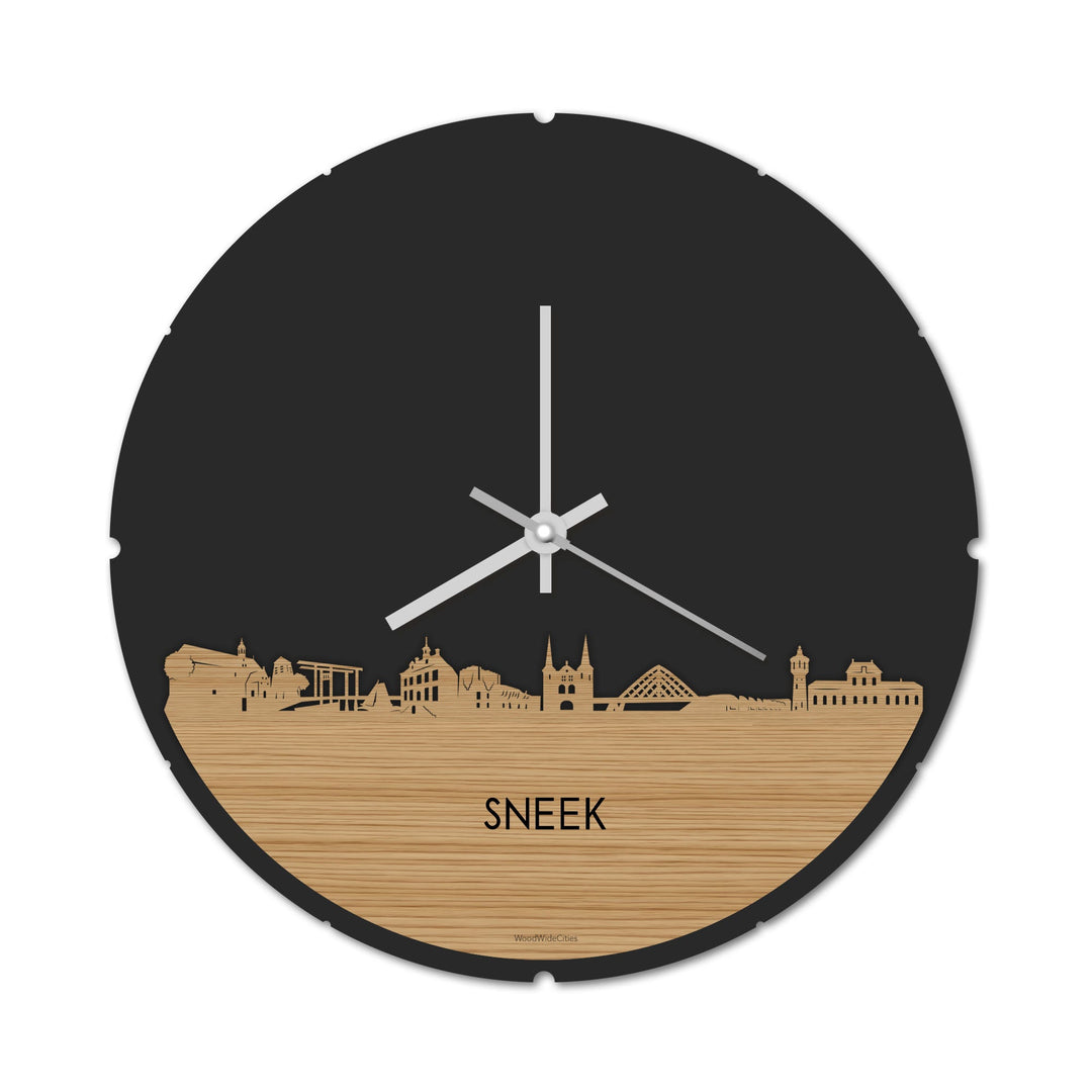 Skyline Klok Rond Sneek Bamboe Bamboe  houten cadeau decoratie relatiegeschenk van WoodWideCities