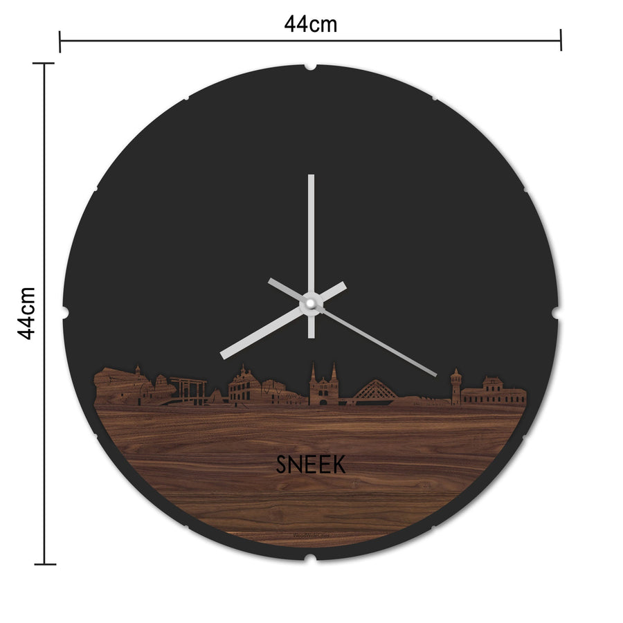 Skyline Klok Rond Sneek Eiken houten cadeau decoratie relatiegeschenk van WoodWideCities