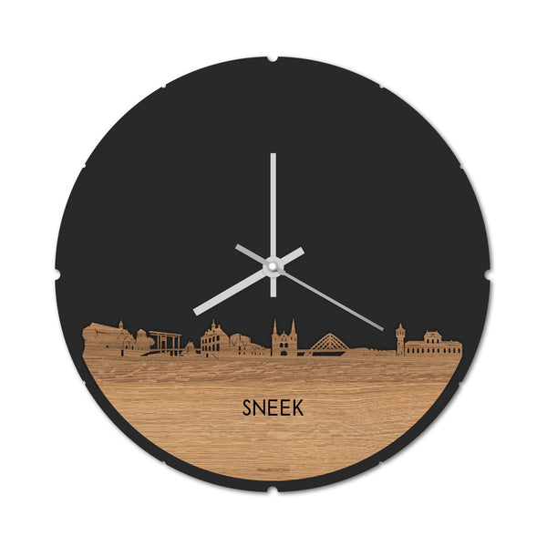 Skyline Klok Rond Sneek Eiken Eiken  houten cadeau decoratie relatiegeschenk van WoodWideCities