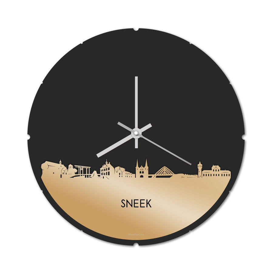 Skyline Klok Rond Sneek Metallic Goud gerecycled kunststof cadeau decoratie relatiegeschenk van WoodWideCities