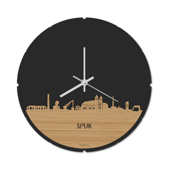 Skyline Klok Rond Spijk-Zevenaar Bamboe houten cadeau decoratie relatiegeschenk van WoodWideCities