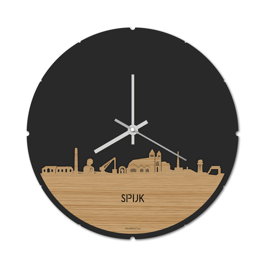 Skyline Klok Rond Spijk-Zevenaar Bamboe houten cadeau decoratie relatiegeschenk van WoodWideCities