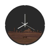 Skyline Klok Rond Spijk-Zevenaar Noten houten cadeau decoratie relatiegeschenk van WoodWideCities