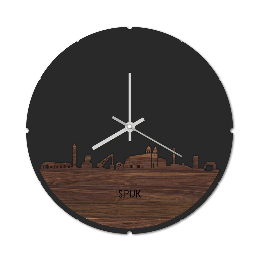 Skyline Klok Rond Spijk-Zevenaar Noten houten cadeau decoratie relatiegeschenk van WoodWideCities