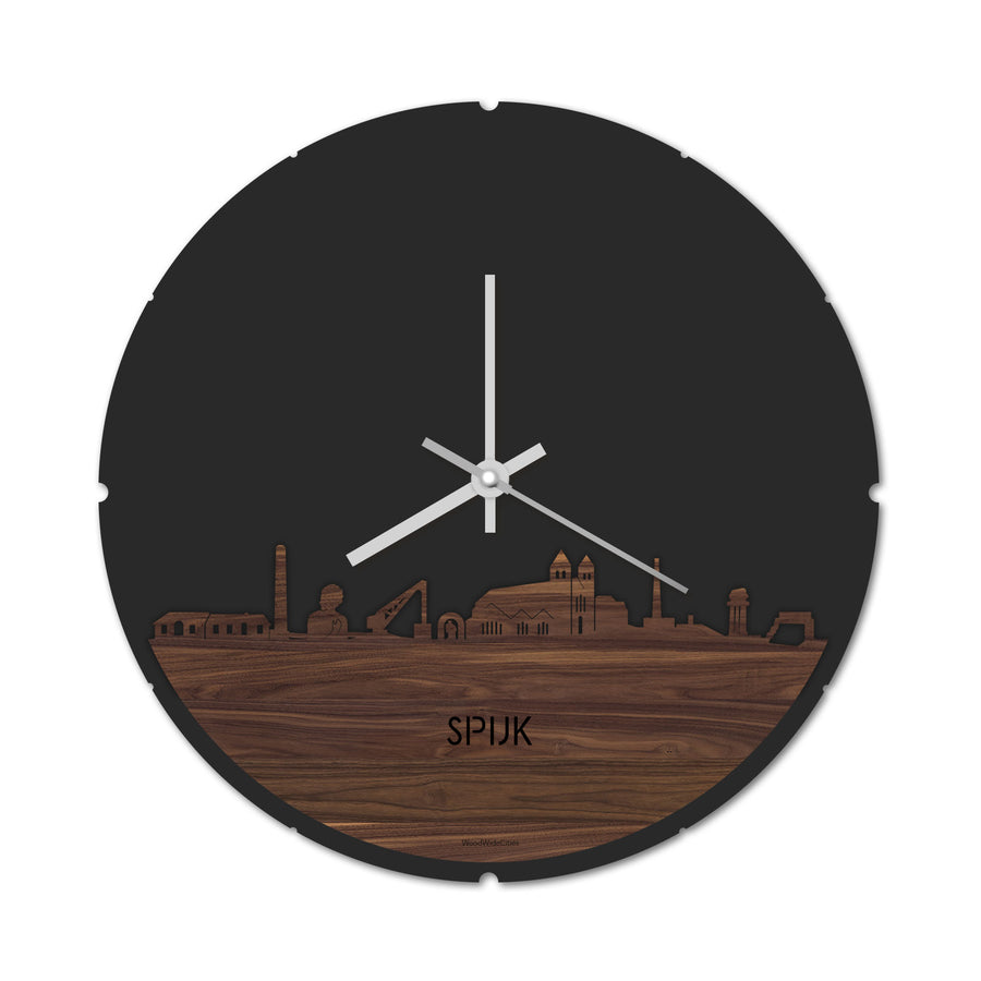 Skyline Klok Rond Spijk-Zevenaar Noten houten cadeau decoratie relatiegeschenk van WoodWideCities