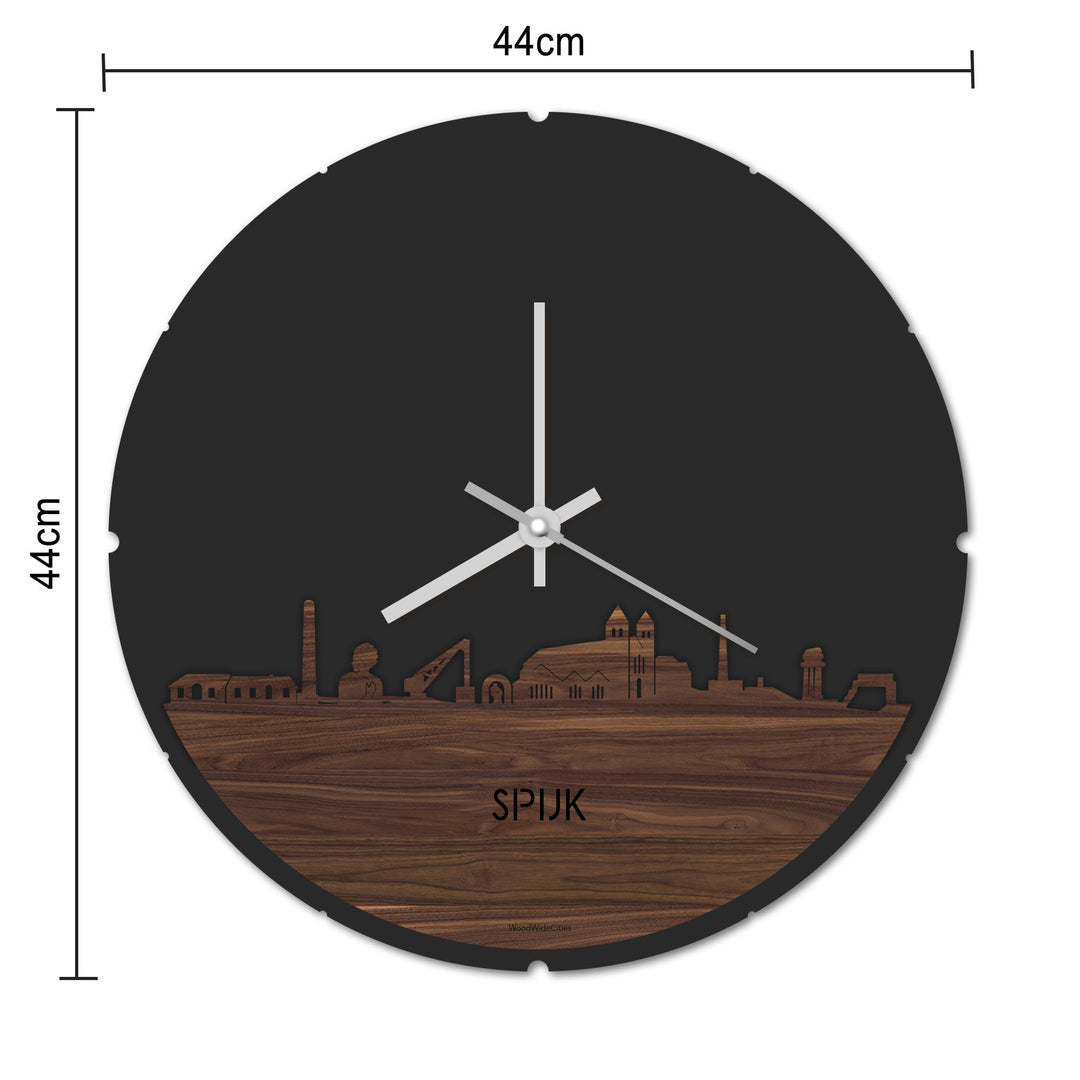 Skyline Klok Rond Spijk-Zevenaar Zwart glanzend gerecycled kunststof cadeau decoratie relatiegeschenk van WoodWideCities