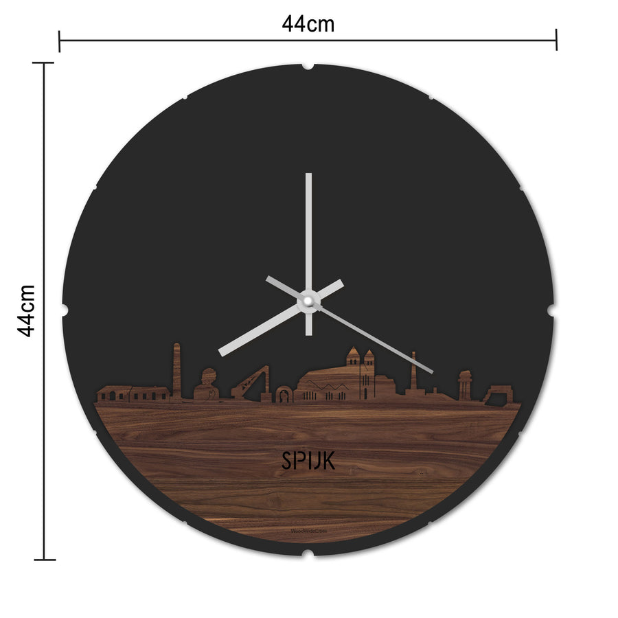 Skyline Klok Rond Spijk-Zevenaar Zwart glanzend gerecycled kunststof cadeau decoratie relatiegeschenk van WoodWideCities
