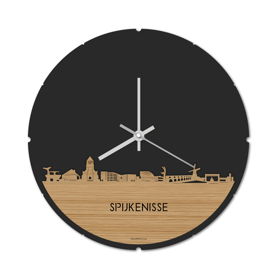 Skyline Klok Rond Spijkenisse Bamboe houten cadeau decoratie relatiegeschenk van WoodWideCities