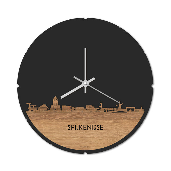 Skyline Klok Spijkenisse Eiken houten cadeau decoratie relatiegeschenk van WoodWideCities