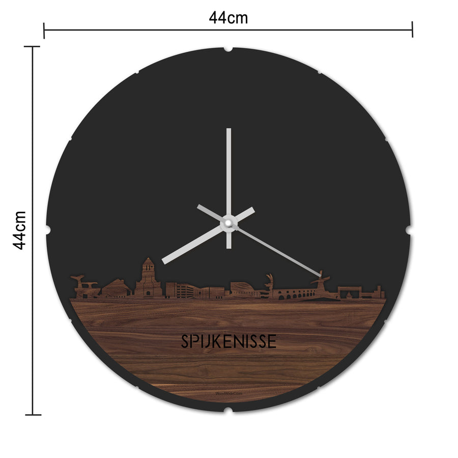 Skyline Klok Rond Spijkenisse Noten houten cadeau decoratie relatiegeschenk van WoodWideCities