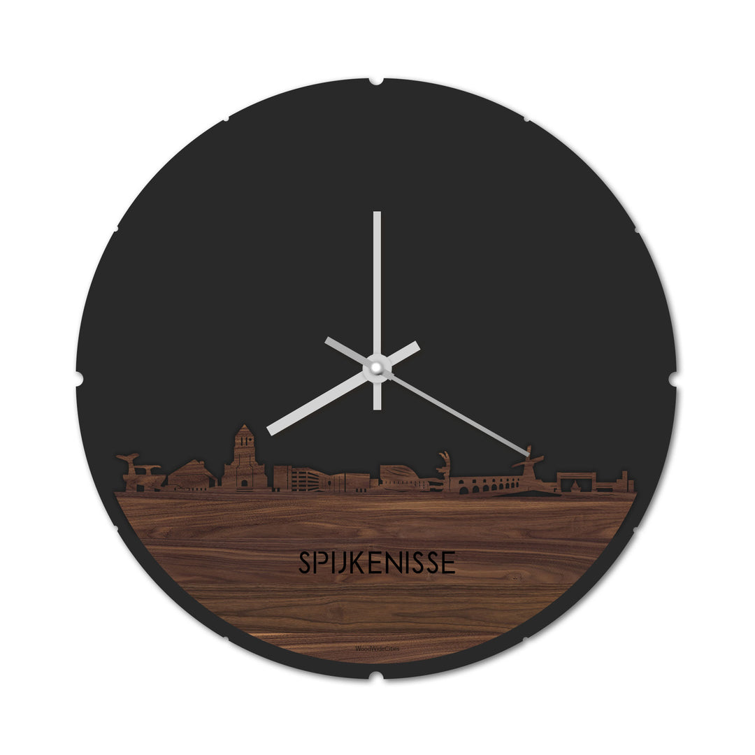 Skyline Klok Rond Spijkenisse Noten houten cadeau decoratie relatiegeschenk van WoodWideCities