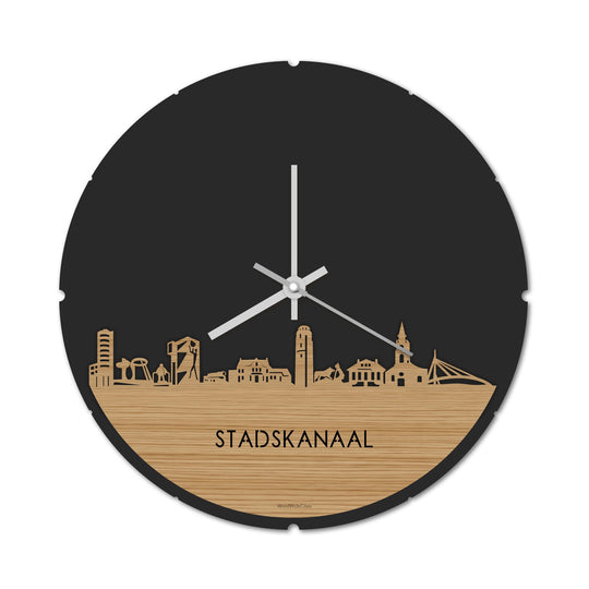 Skyline Klok Rond Stadskanaal Bamboe houten cadeau decoratie relatiegeschenk van WoodWideCities