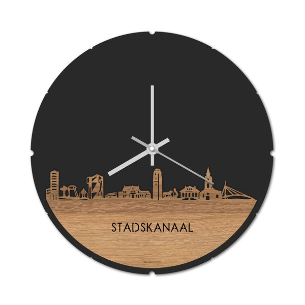 Skyline Klok Rond Stadskanaal Eiken houten cadeau decoratie relatiegeschenk van WoodWideCities