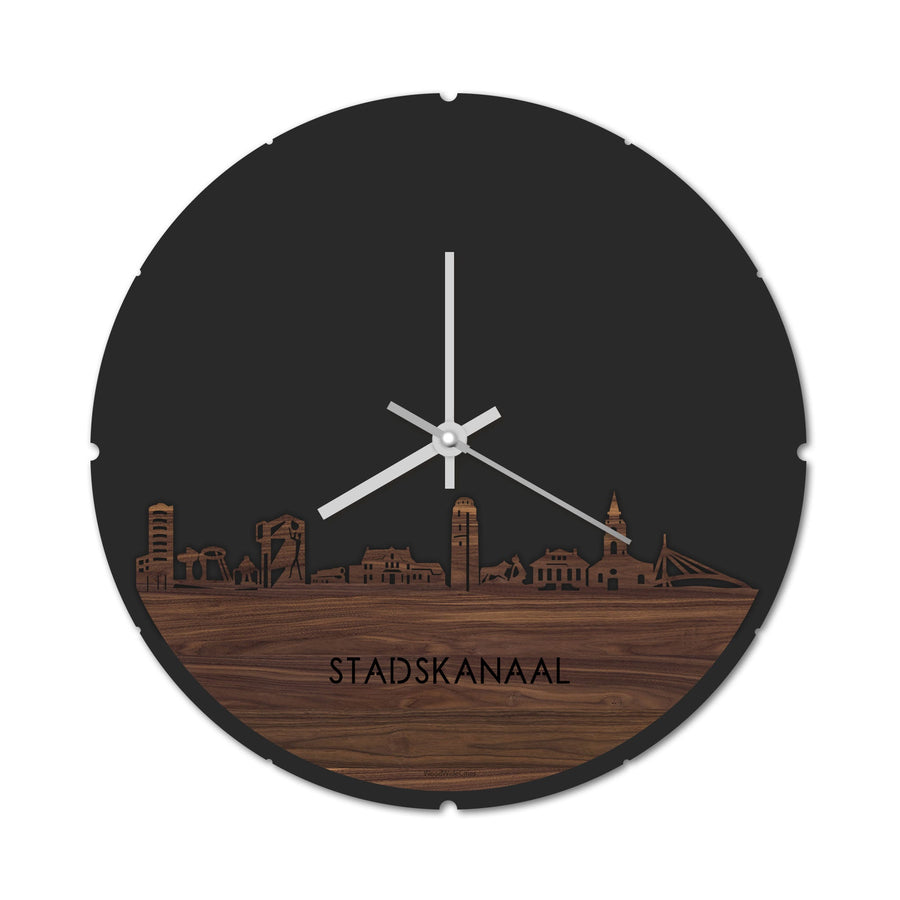 Skyline Klok Rond Stadskanaal Noten houten cadeau decoratie relatiegeschenk van WoodWideCities