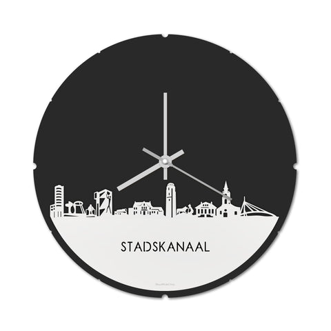 Skyline Klok Rond Stadskanaal Wit glanzend gerecycled kunststof cadeau decoratie relatiegeschenk van WoodWideCities