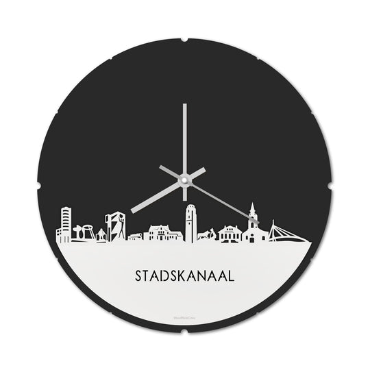 Skyline Klok Rond Stadskanaal Wit glanzend gerecycled kunststof cadeau decoratie relatiegeschenk van WoodWideCities