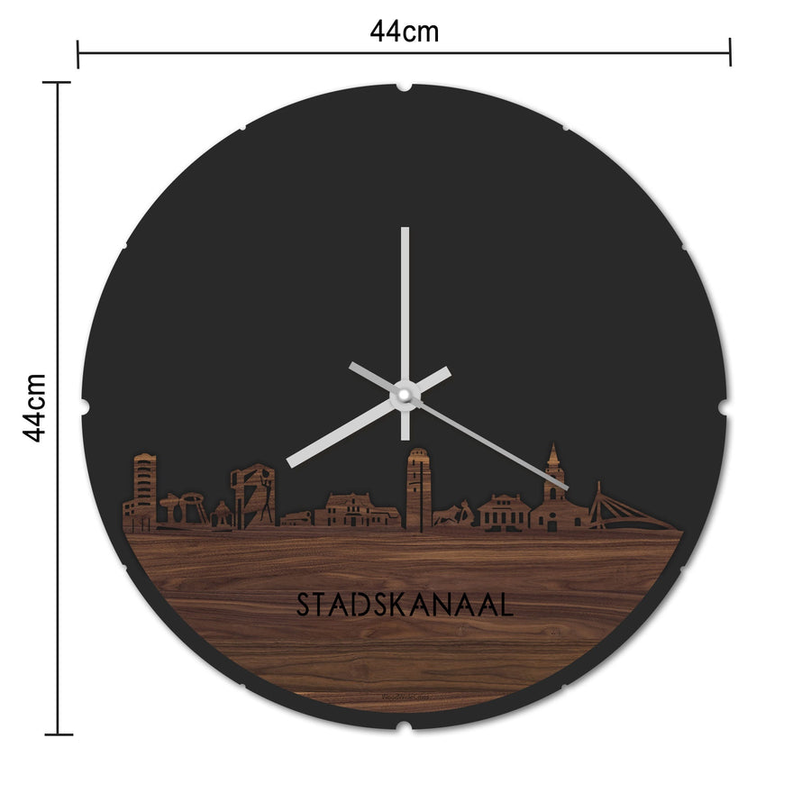 Skyline Klok Rond Stadskanaal Zwart glanzend gerecycled kunststof cadeau decoratie relatiegeschenk van WoodWideCities