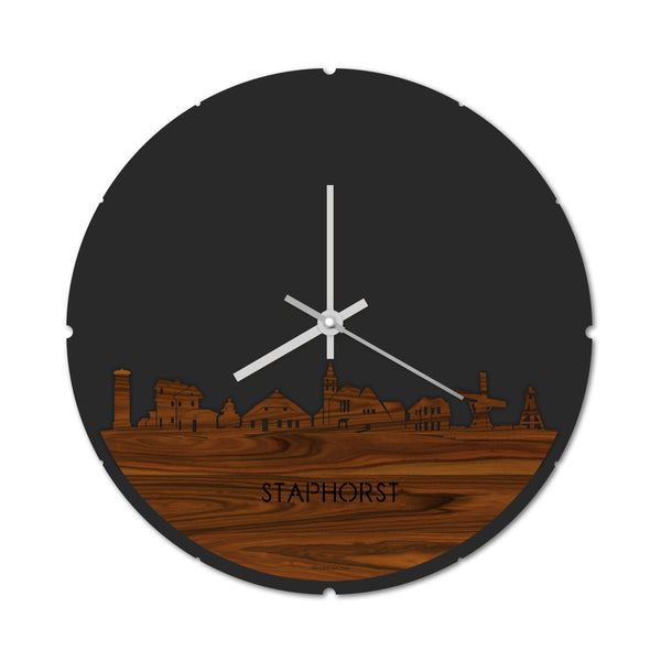 Skyline Klok Rond Staphorst Palissander houten cadeau decoratie relatiegeschenk van WoodWideCities
