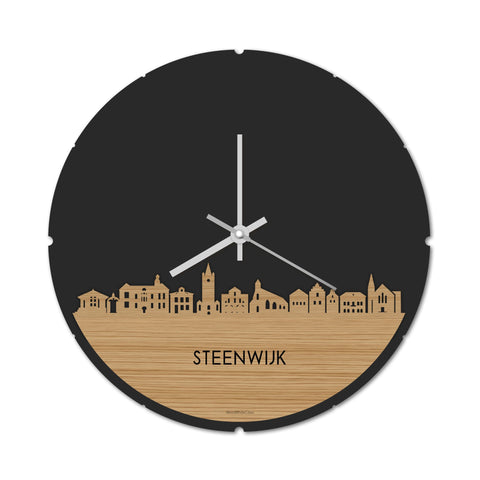 Skyline Klok Rond Steenwijk Bamboe houten cadeau decoratie relatiegeschenk van WoodWideCities