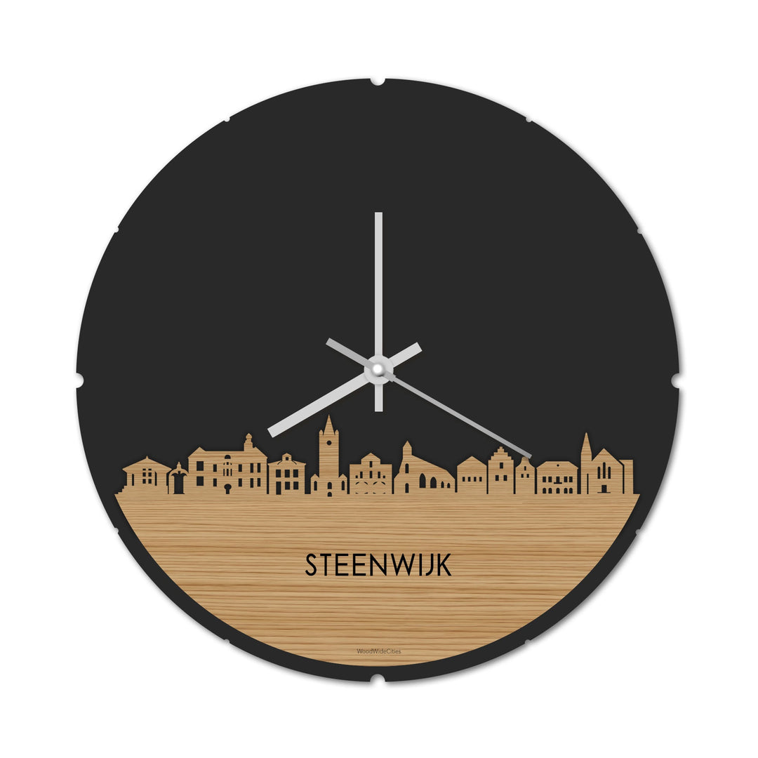 Skyline Klok Rond Steenwijk Bamboe houten cadeau decoratie relatiegeschenk van WoodWideCities