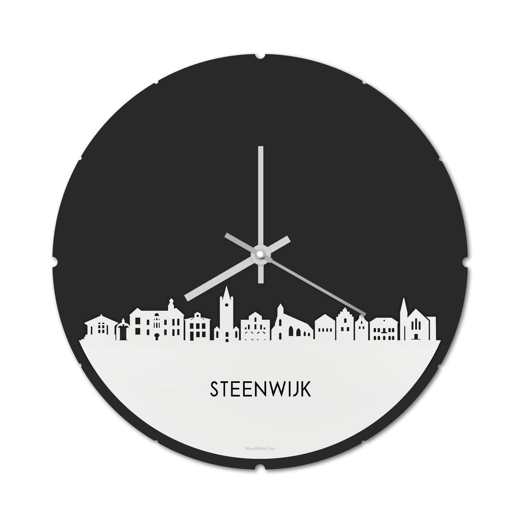 Skyline Klok Rond Steenwijk Wit glanzend gerecycled kunststof cadeau decoratie relatiegeschenk van WoodWideCities