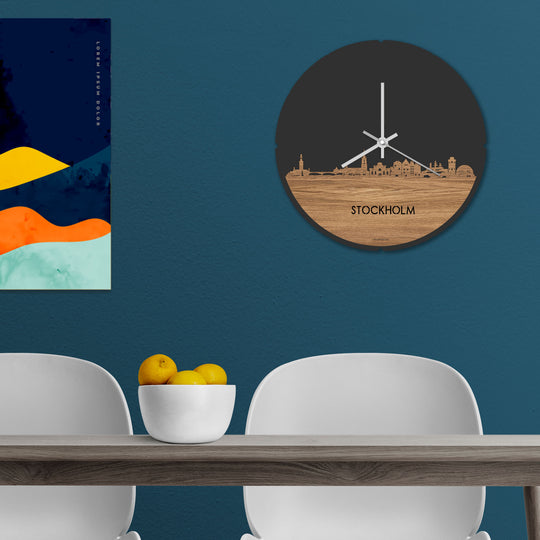 Skyline Klok Stockholm Eiken houten cadeau decoratie relatiegeschenk van WoodWideCities