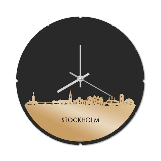 Skyline Klok Rond Stockholm Metallic Goud gerecycled kunststof cadeau decoratie relatiegeschenk van WoodWideCities