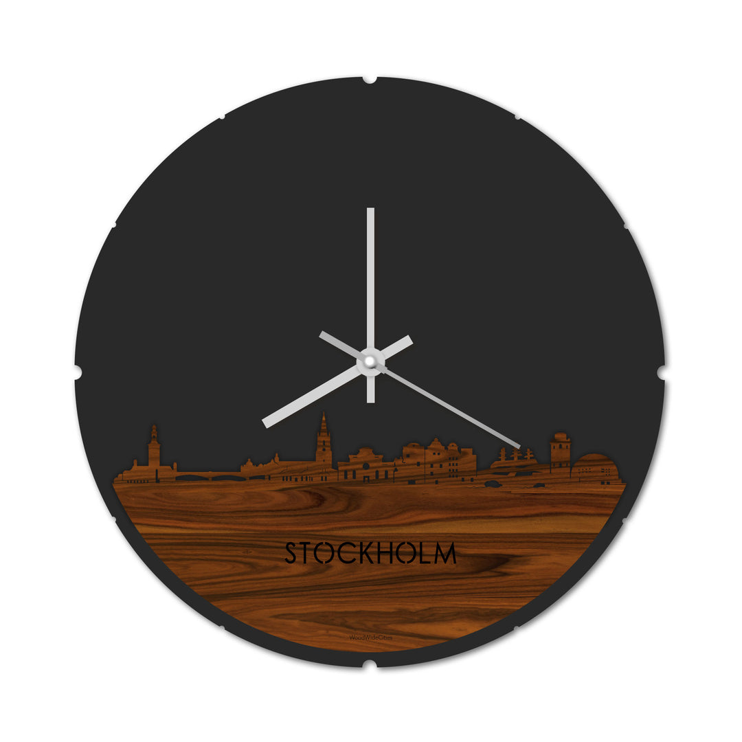 Skyline Klok Rond Stockholm Palissander houten cadeau decoratie relatiegeschenk van WoodWideCities