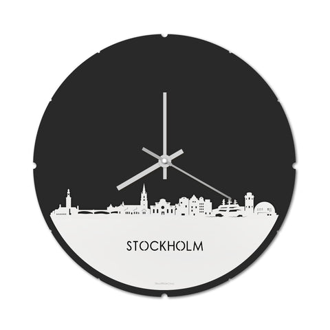 Skyline Klok Rond Stockholm Wit glanzend gerecycled kunststof cadeau decoratie relatiegeschenk van WoodWideCities